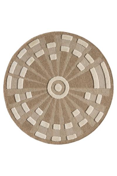 Yuvarlak Jüt Halı – Kabartma Işın Desenli Doğal Modern Halı