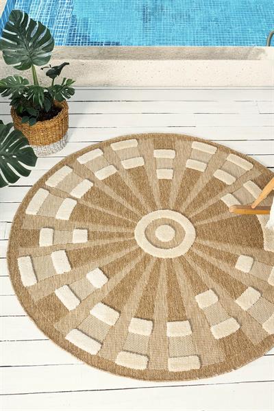 Yuvarlak Jüt Halı – Kabartma Işın Desenli Doğal Modern Halı