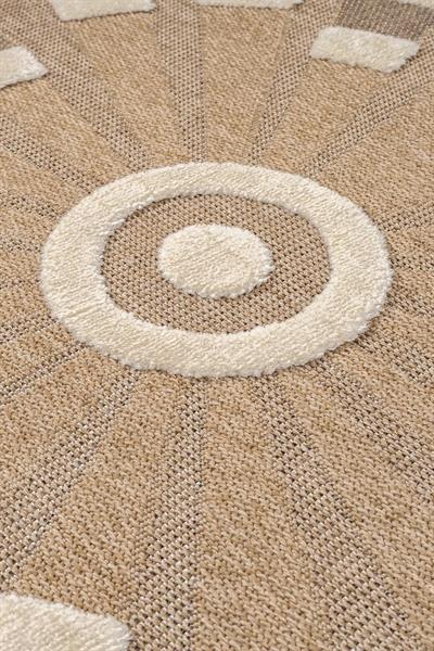 Yuvarlak Jüt Halı – Kabartma Nokta ve Işın Desenli Doğal Halı