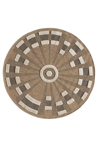 Yuvarlak Jüt Halı – Kabartma Segment Desenli Doğal Modern Halı