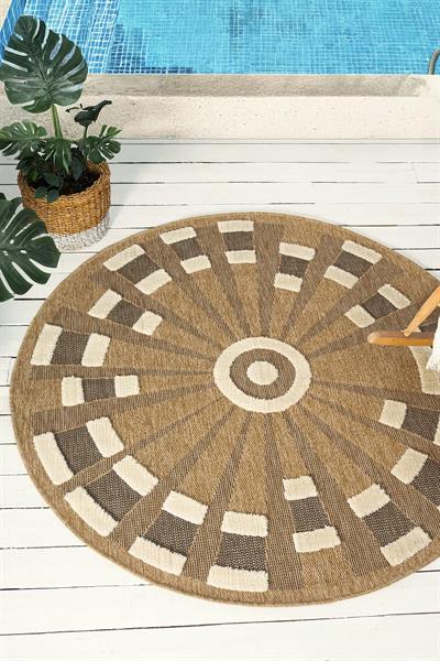 Yuvarlak Jüt Halı – Kabartma Segment Desenli Doğal Modern Halı