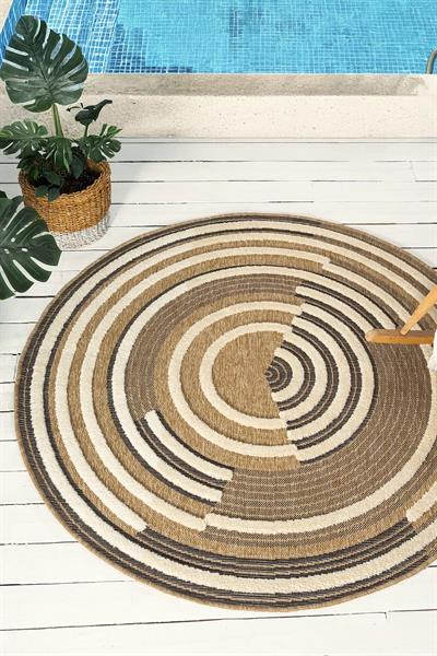 Yuvarlak Jüt Halı – Modern Geometrik Desenli Doğal Halı