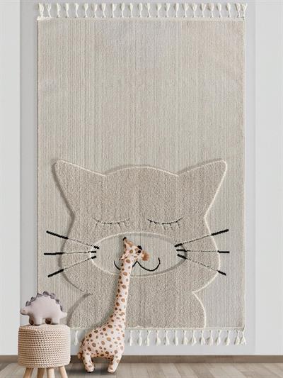 Tiny Kids Kedi Desenli Gri Dikdörtgen Halı