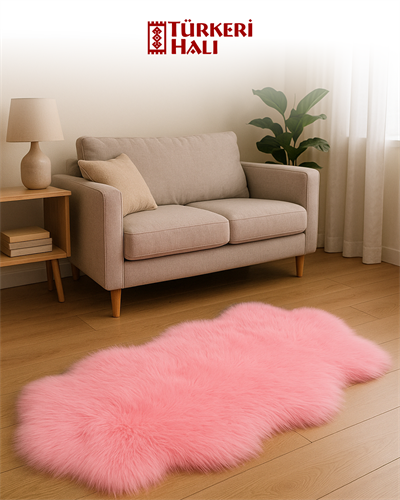 Peluche Pembe Kuzu Post Halı – Ekstra Yumuşak Kaymaz Tabanlı Peluş Post