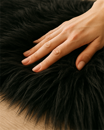 Peluche Siyah Kuzu Post Halı – Ekstra Yumuşak Kaymaz Tabanlı Peluş Post