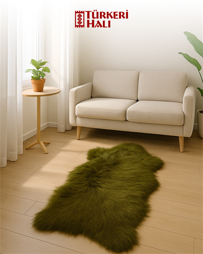 Peluche Yeşil Kuzu Post Halı – Ekstra Yumuşak Kaymaz Tabanlı Peluş Post