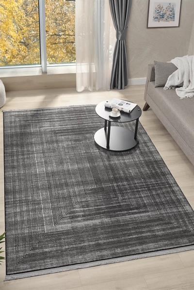 Edge Serisi Antrasit Modern Salon Halısı – Çerçeve Çizgi Desenli Akrilik Halı