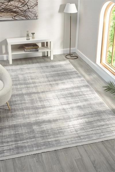 Edge Serisi Geometrik Çizgi Desenli Gri Akrilik Modern Salon Halısı