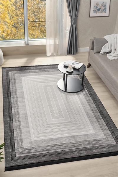 Edge Serisi Gri Antrasit Modern Salon Halısı – Çerçeve Desenli Akrilik Halı