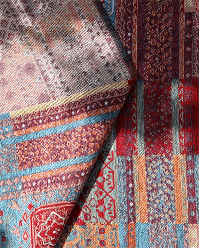 Etnik Mavi Patchwork Halı Geleneksel Desenli Canlı Renkli Bohem Stil Pamuk Taban Kaymaz Yapı Toz Tutmayan Makine Dokuma Özel Ölçü Seçenekli