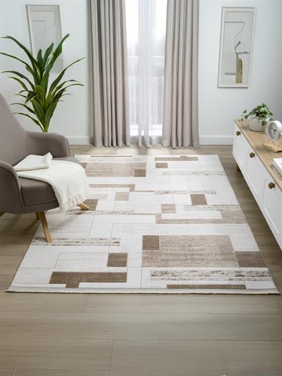 Life Serisi Bej Modern Geometrik Halı