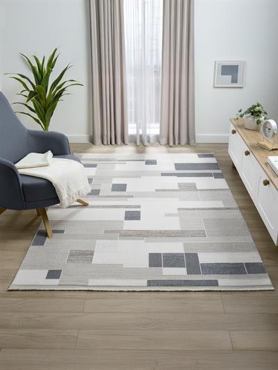 Life Serisi Mavi Gri Modern Geometrik Halı