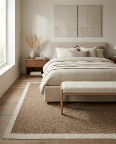 Lino 3301 Kahverengi Krem Bordürlü Balıksırtı Halı