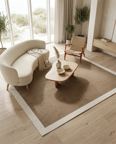 Lino 3301 Kahverengi Krem Bordürlü Balıksırtı Halı