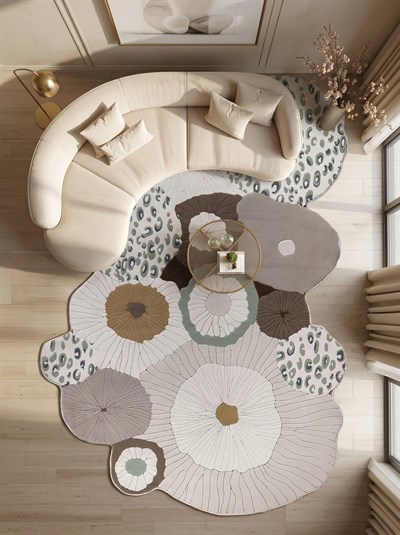 Modern Bej Salon Halısı Çiçek Desenli Amorf Luxora LX006