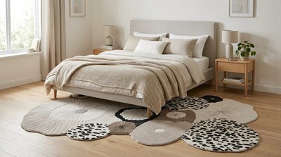 Modern Bej Siyah Amorf Salon Halısı Çiçek Desenli Luxora LX002