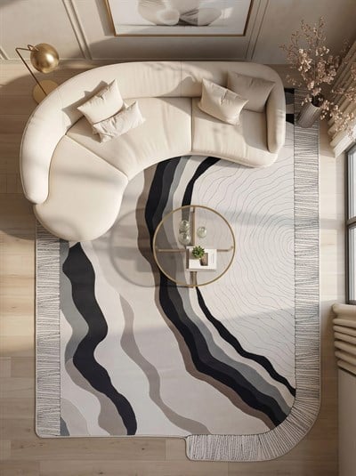 Modern Krem Gri Salon Halısı Dalgalı Desen Luxora LX004