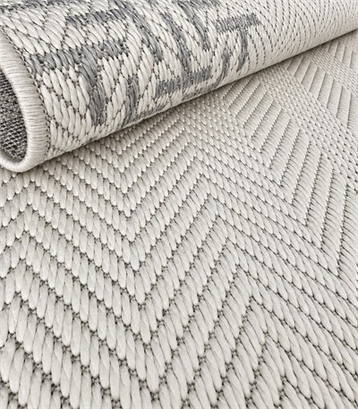 Matrix Serisi Gri Krem Balıksırtı Desenli Sisal Dokulu Modern Halı