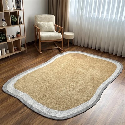 Bej Gri Hardal Organik Kesim Amorf Halı – Modern Salon ve Oturma Odası Halısı
