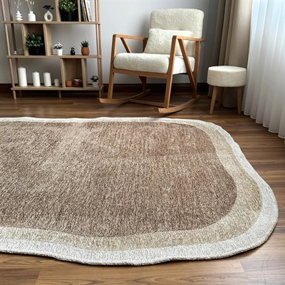 Bej Krem Organik Kesim Amorf Halı – Modern Salon ve Oturma Odası Halısı