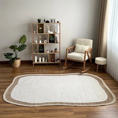 Bej Krem Organik Kesim Amorf Halı – Modern Salon ve Oturma Odası Halısı