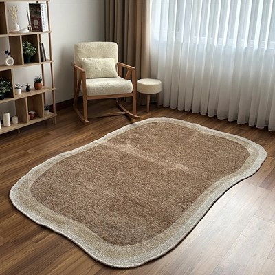 Bej Krem Organik Kesim Amorf Halı – Modern Salon ve Oturma Odası Halısı
