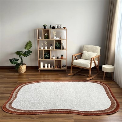 Kiremit Krem Organik Kesim Amorf Halı – Modern Salon ve Oturma Odası Halısı