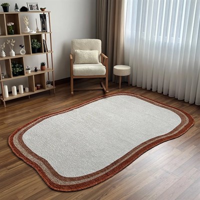 Kiremit Krem Organik Kesim Amorf Halı – Modern Salon ve Oturma Odası Halısı
