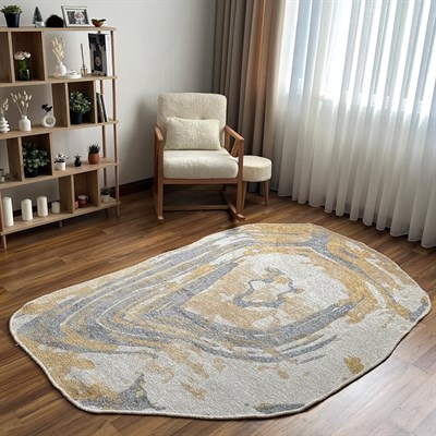 Moretti Amorf Krem Gri Bej Modern Organik Kesim Salon Halısı