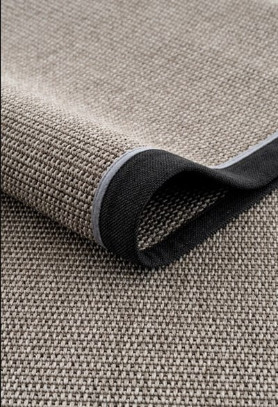 Bej Jüt Siyah ve Mavi Bördürlü Dokuma Tabanlı Sisal Halı | Modern Dekoratif Halı
