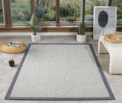 Gri Bordürlü Gri Jüt Halı – Modern ve Doğal Tasarım | Türkeri Halı
