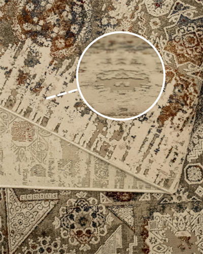 Memlük Krem Gri Vintage Desenli Halı Etnik Orta Motifli Eskitme Desen Bambu İplikli Özel Tezgah Halısı