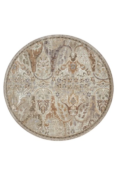 Klasik Vintage Desenli Yuvarlak Halı – Bej Krem Salon Halısı