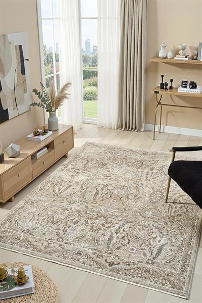 Retro Serisi Klasik Vintage Desenli Bej Salon Halısı
