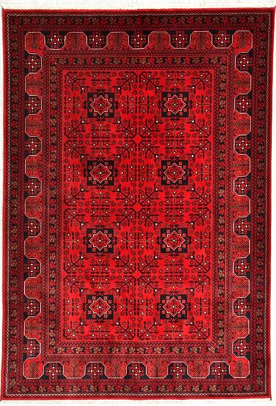 Bambos Plus 901 Kırmızı Yün Ve Bambu Ile Özel Tezgahlarda Üretilen Afgan Halısı Desenli