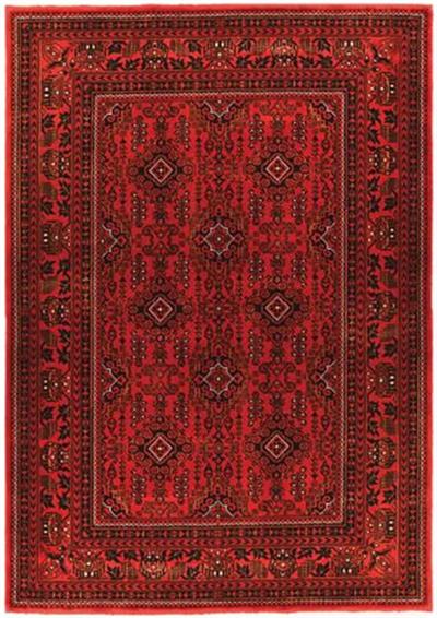 Bambos Plus 902 Kırmızı Yün Ve Bambu Ile Özel Tezgahlarda Üretilen Afgan Halısı Desenli