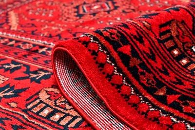 Bambos Plus 902 Kırmızı Yün Ve Bambu Ile Özel Tezgahlarda Üretilen Afgan Halısı Desenli