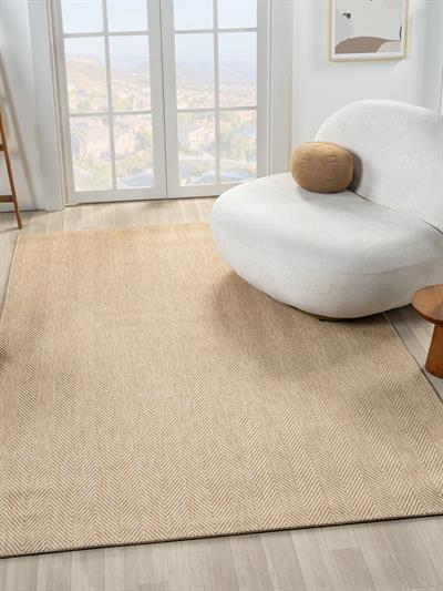 Bombay Serisi Bej Tonlu Jüt Halı Zikzak Desenli Dokuma Halı