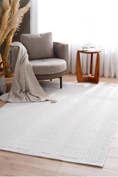 Monard El Dokuma Formunda Düz Dokulu Krem Halı – Antialerjik, Toz Yapmayan, Kolay Temizlenir