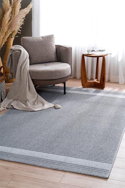 Monard El Dokuma Formunda Gri Düz Dokulu Halı – Antialerjik, Toz Yapmayan, Kolay Temizlenir