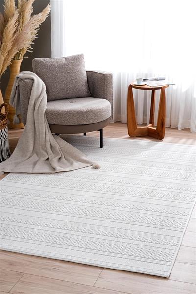 Monard El Dokuma Formunda Krem Dokulu Dekoratif Halı – Antialerjik, Toz Yapmayan, Kolay Temizlenir