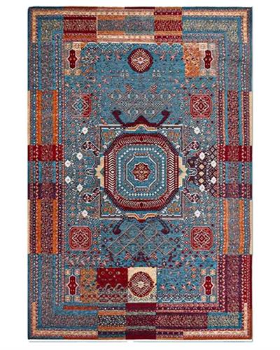 Etnik Mavi Patchwork Halı Geleneksel Desenli Canlı Renkli Bohem Stil Pamuk Taban Kaymaz Yapı Toz Tutmayan Makine Dokuma Özel Ölçü Seçenekli