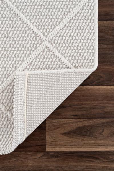 Monard Geometrik Desenli Krem Halı  Pamuk Tabanlı