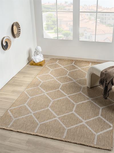 India Serisi Altıgen Desenli Yıkanabilir Doğal Dokuma Halı