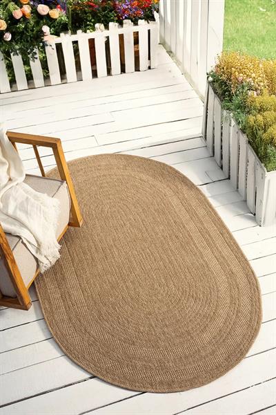 Oval Düz Desen Jüt Halı Doğal Hasır Görünümlü Minimal Halı