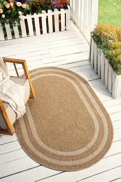 Oval Jüt Halı Doğal Hasır Görünümlü Bohem Dekoratif Halı