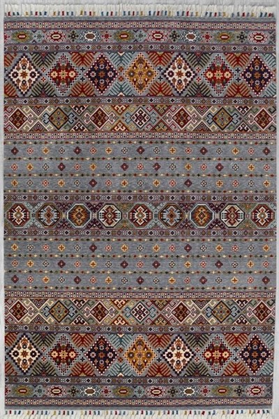 Sultani 806 Gri Yün Halı | Etnik Desen Modern Klasik Salon Halısı