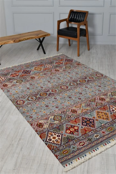 Sultani 806 Gri Yün Halı | Etnik Desen Modern Klasik Salon Halısı