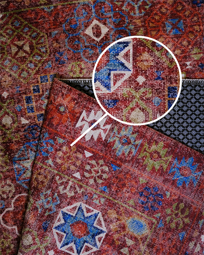 Twist Klasik Halı Kırmızı Zeminli Makine Dokuma Kaymaz Tabanlı