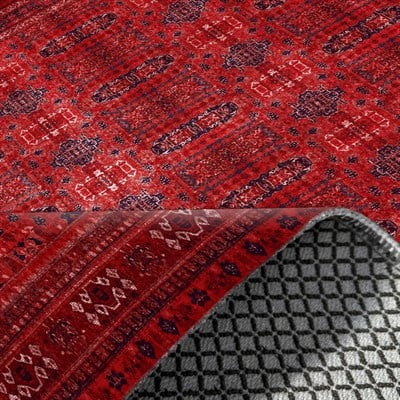 Twist Serisi Kırmızı Zeminli Klasik Motifli Halı Etnik  Modern Uyum